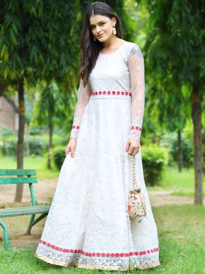 Cream embroidered net salwar 2