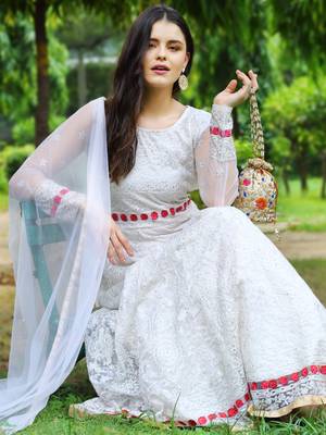 Cream embroidered net salwar 3