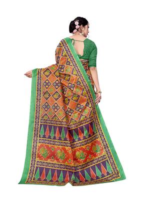 Orange printed bhagalpuri saree with blouse 2