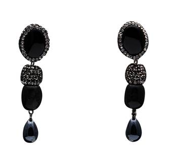 Black beaded jewellery Brass Copper   pair of Earrings 1
