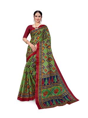 Green printed bhagalpuri saree with blouse 1