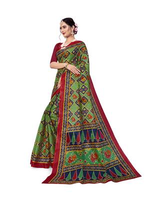 Green printed bhagalpuri saree with blouse 4