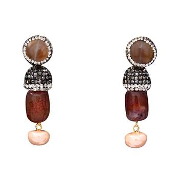 Brown beaded jewellery Brass Copper   pair of Earrings 1