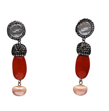 Orange beaded jewellery Brass Copper   pair of Earrings 1