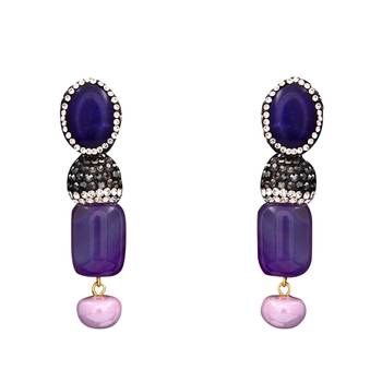 Purple beaded jewellery Brass Copper   pair of Earrings 1