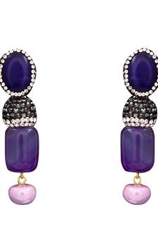 Purple beaded jewellery Brass Copper   pair of Earrings