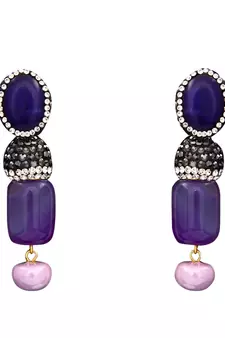 Purple beaded jewellery Brass Copper   pair of Earrings