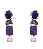 Purple beaded jewellery Brass Copper   pair of Earrings