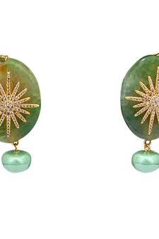 Green beaded jewellery Brass Copper   pair of Earrings