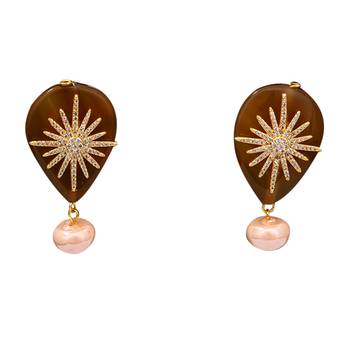 Yellow beaded jewellery Brass Copper   pair of Earrings 1