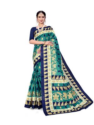 Blue printed bhagalpuri saree with blouse 1