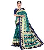 Blue printed bhagalpuri saree with blouse
