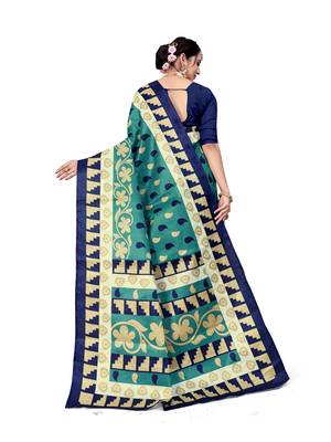 Blue printed bhagalpuri saree with blouse 2