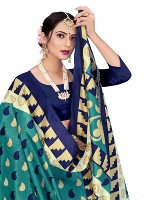 Blue printed bhagalpuri saree with blouse 4