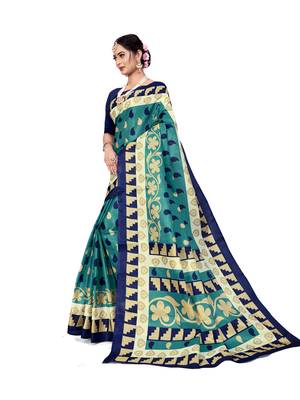 Blue printed bhagalpuri saree with blouse 5