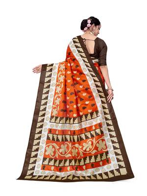 Orange printed bhagalpuri saree with blouse 2