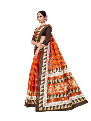 Orange printed bhagalpuri saree with blouse 5