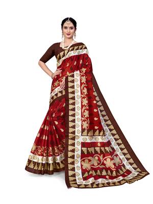 Red printed bhagalpuri saree with blouse 1