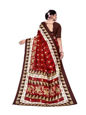 Red printed bhagalpuri saree with blouse 2