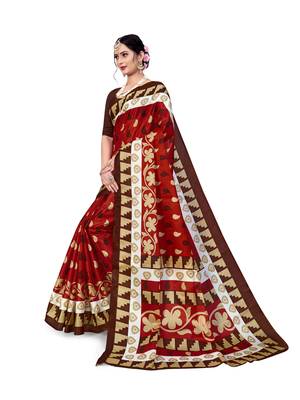 Red printed bhagalpuri saree with blouse 4