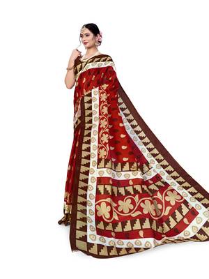 Red printed bhagalpuri saree with blouse 5