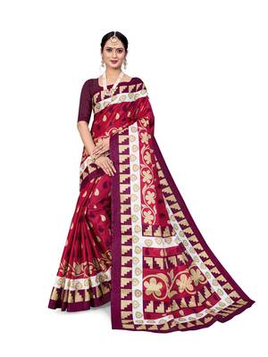 Red printed bhagalpuri saree with blouse 1