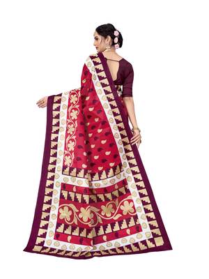 Red printed bhagalpuri saree with blouse 2