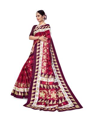 Red printed bhagalpuri saree with blouse 4