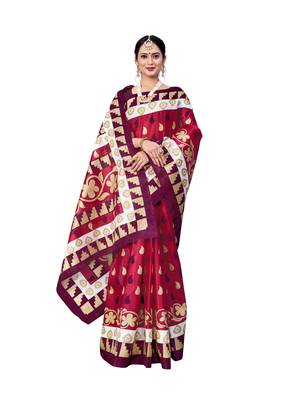 Red printed bhagalpuri saree with blouse 5