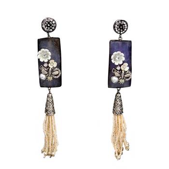 Grey beaded jewellery Brass Copper   pair of Earrings 2