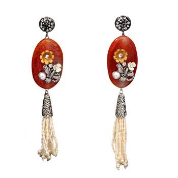 Orange beaded jewellery Brass Copper   pair of Earrings 1