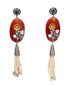 Orange beaded jewellery Brass Copper   pair of Earrings