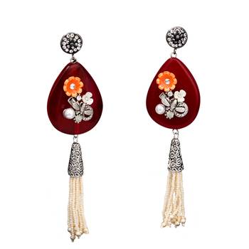 Red beaded jewellery Brass Copper   pair of Earrings 1