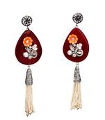 Red beaded jewellery Brass Copper   pair of Earrings