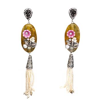Yellow beaded jewellery Brass Copper   pair of Earrings 1
