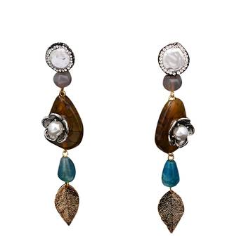 Brown beaded jewellery Brass Copper   pair of Earrings 1