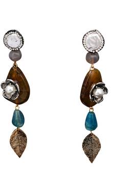 Brown beaded jewellery Brass Copper   pair of Earrings