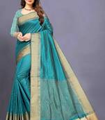 Blue woven art silk saree with blouse