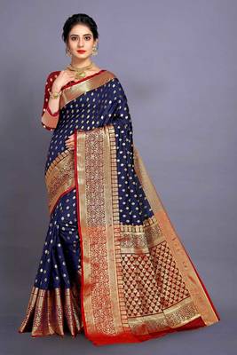 Blue woven banarasi saree with blouse 1