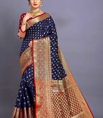 Blue woven banarasi saree with blouse
