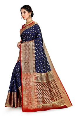 Blue woven banarasi saree with blouse 2