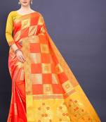 Orange woven banarasi saree with blouse