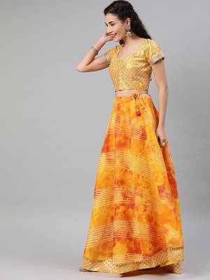 Yellow and Orange Hand Dyed Kota Silk Lehenga Set 2