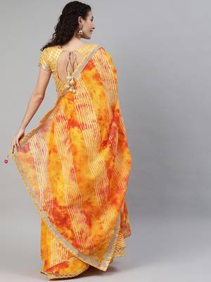 Yellow and Orange Hand Dyed Kota Silk Lehenga Set 3