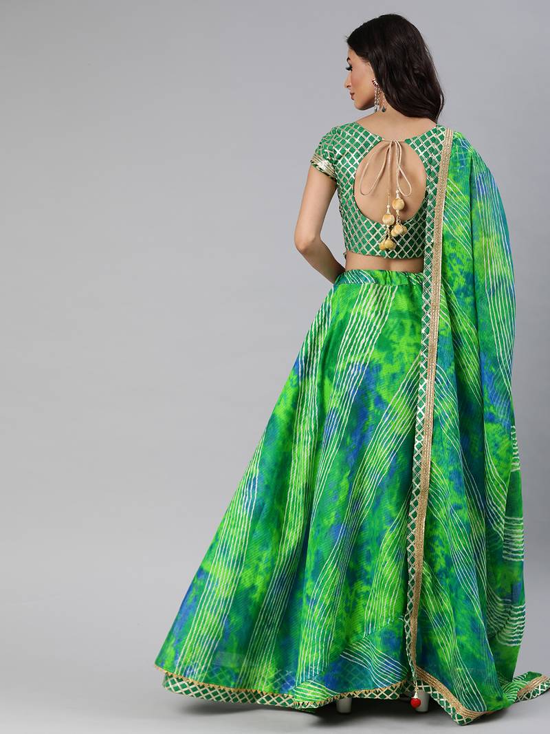 Green Hand Dyed Kota Silk Lehenga Set
