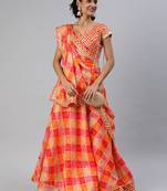 Pink and Orange Hand Dyed Kota Silk Lehenga Set