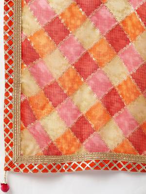 Pink and Orange Hand Dyed Kota Silk Lehenga Set 5