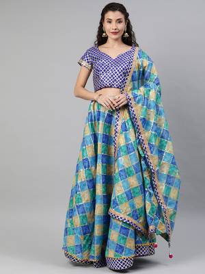 Geroo Jaipur Blue Hand Dyed Kota Silk Lehenga Set 1