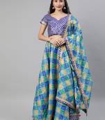 Geroo Jaipur Blue Hand Dyed Kota Silk Lehenga Set