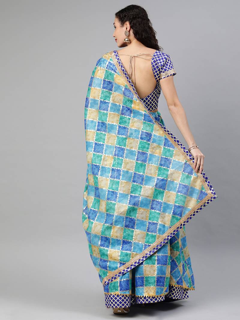 Geroo Jaipur Blue Hand Dyed Kota Silk Lehenga Set